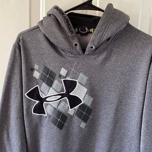 Under Armour polyester gray hoodie, name along hood, front pocket